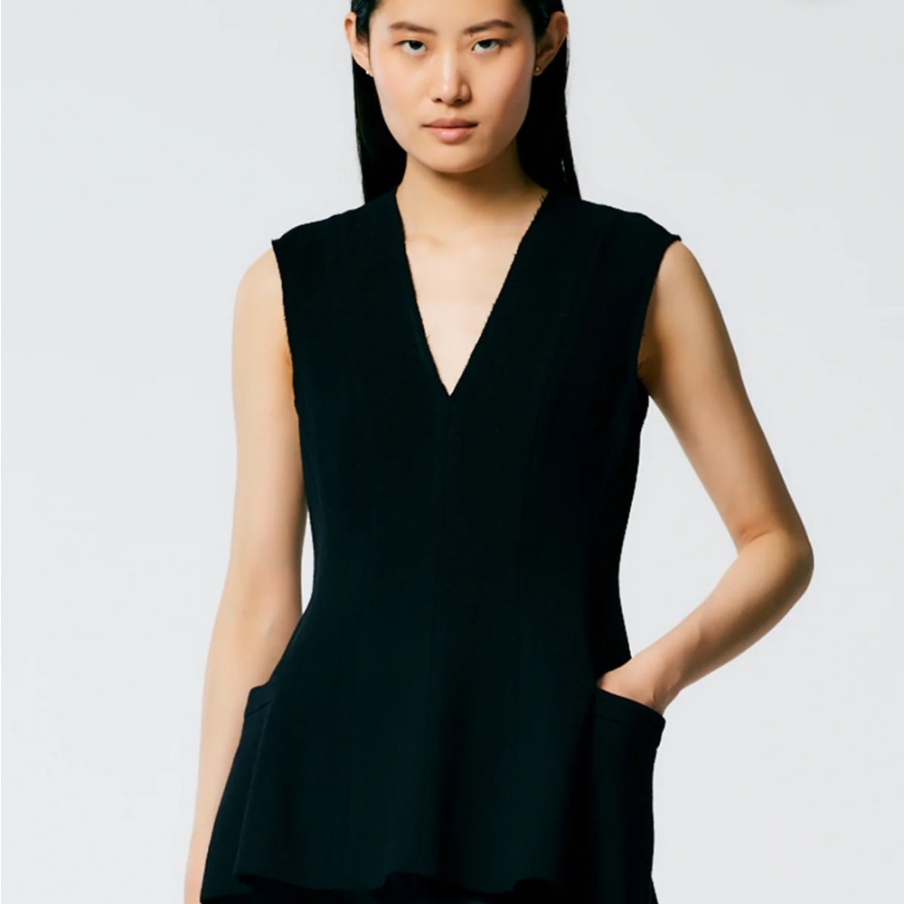 Tibi Black melee crepe v neck top with side pockets